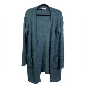 Pretty Listicle Teal Green Blue Popcorn Cardigan Sz L Pockets Soft Lightweight